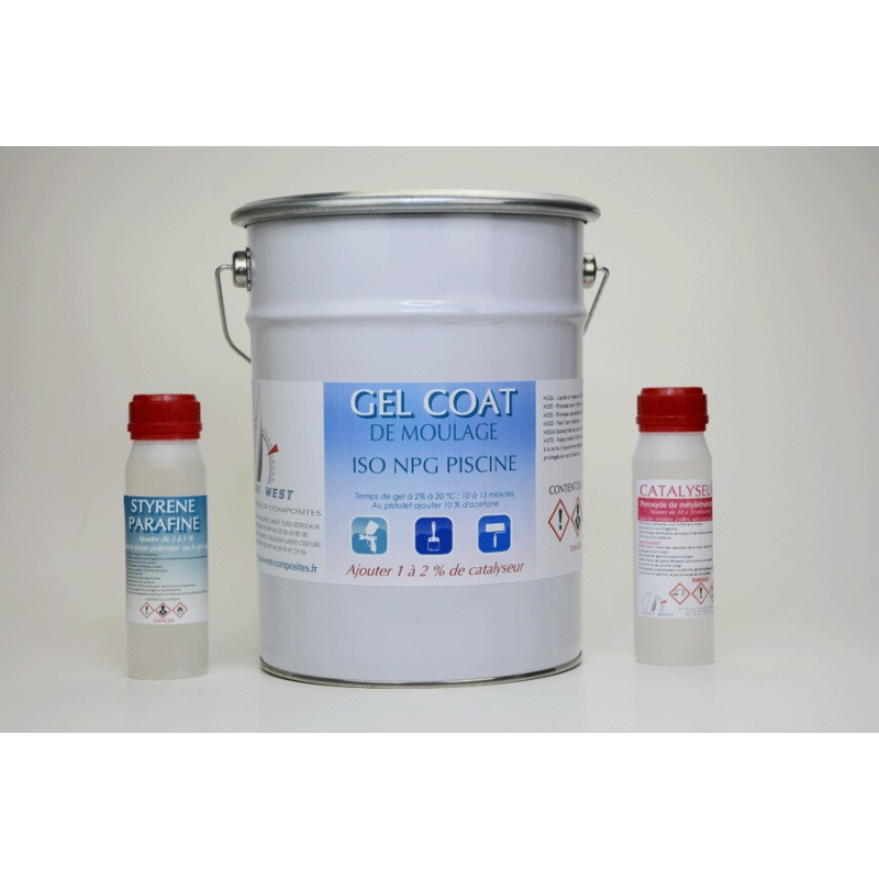 Kit gel de coat polyester isophtalique NPG piscine 5.25 kg , catalyseur et styrène parafiné compris