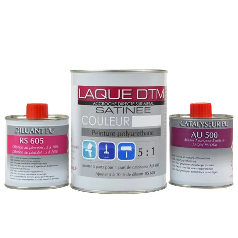 Kit peinture polyuréthane Satiné (Blanc ou Noir) avec diluant et durcisseur